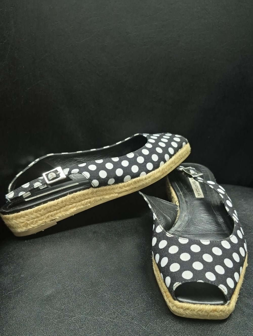 VIA SPIGA Black and White Polka Dot Espadrille Flats